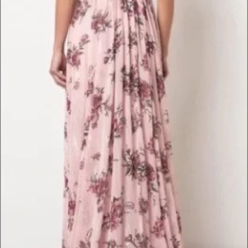Marchesa Notte Carrara Floral Printed Halter Lurex Chiffon Bridesmaid Maxi Dress - Picture 5 of 7